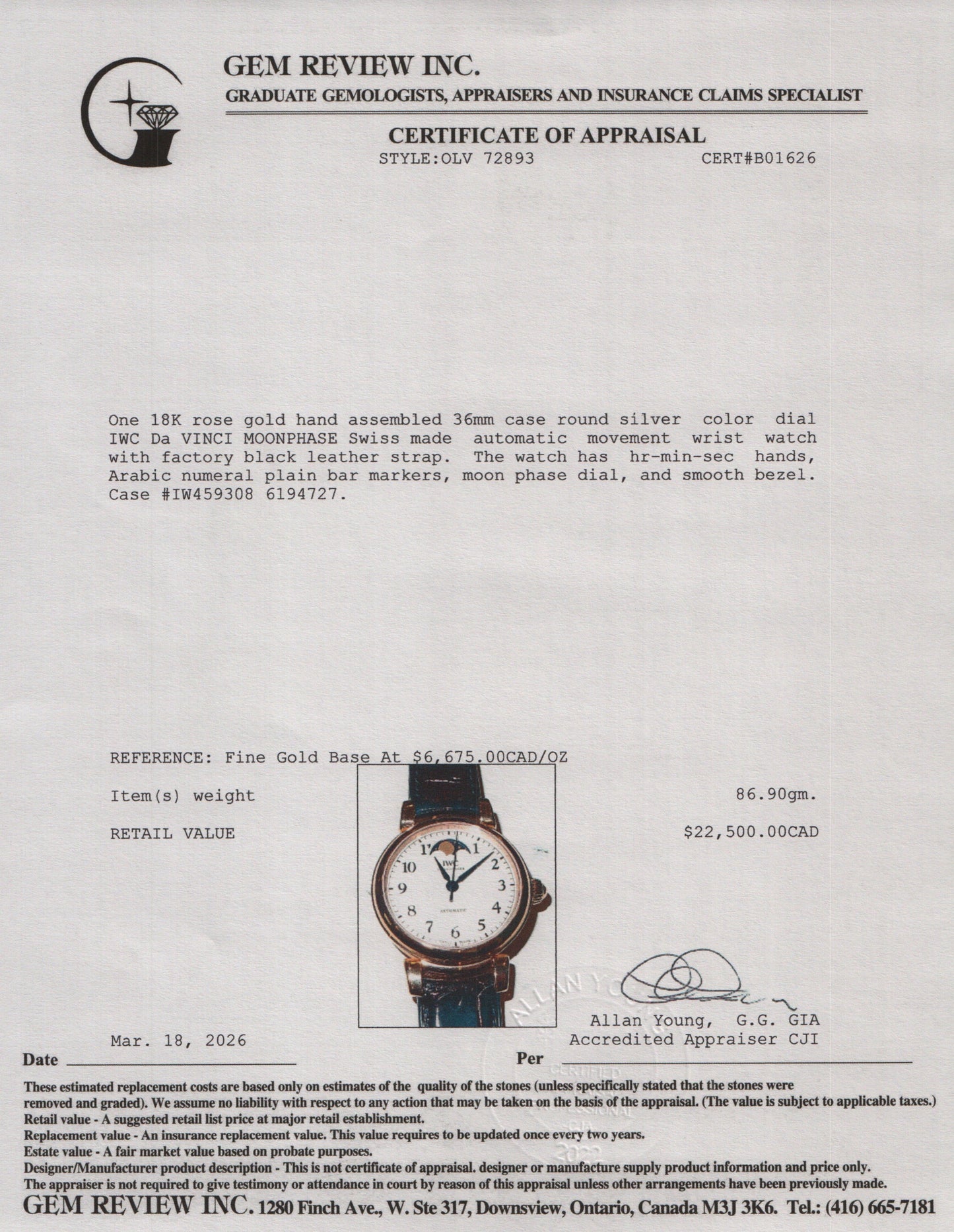 IWC 18k Rose Gold Da Vinci Moonphase 36 MM Automatic Watch IW459308 w/ Box & Papers