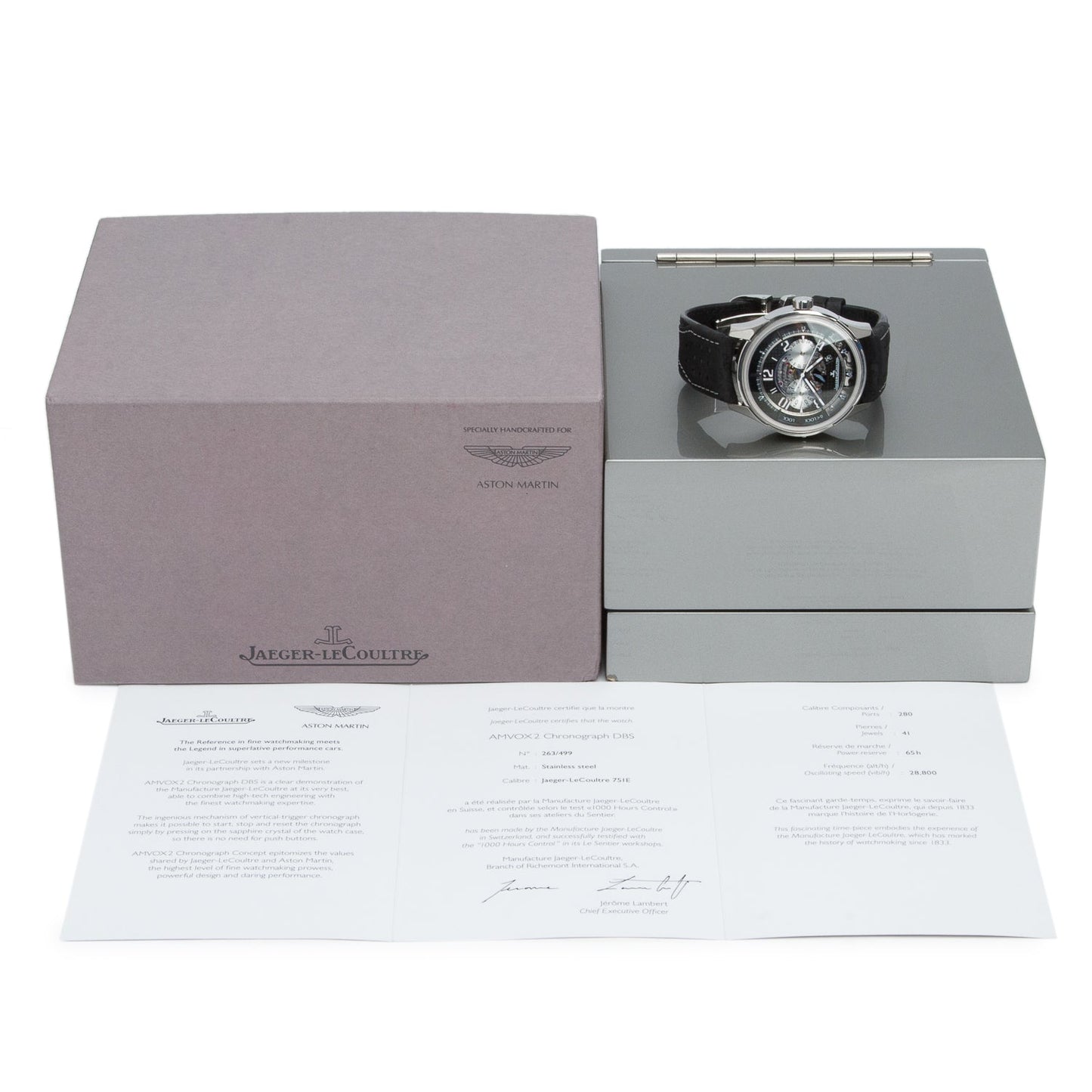 Jaeger LeCoultre AMVOX2 Stainless Steel Limited Edition Aston Martin 44 MM Automatic Chronograph DBS Watch w/ Box & Papers
