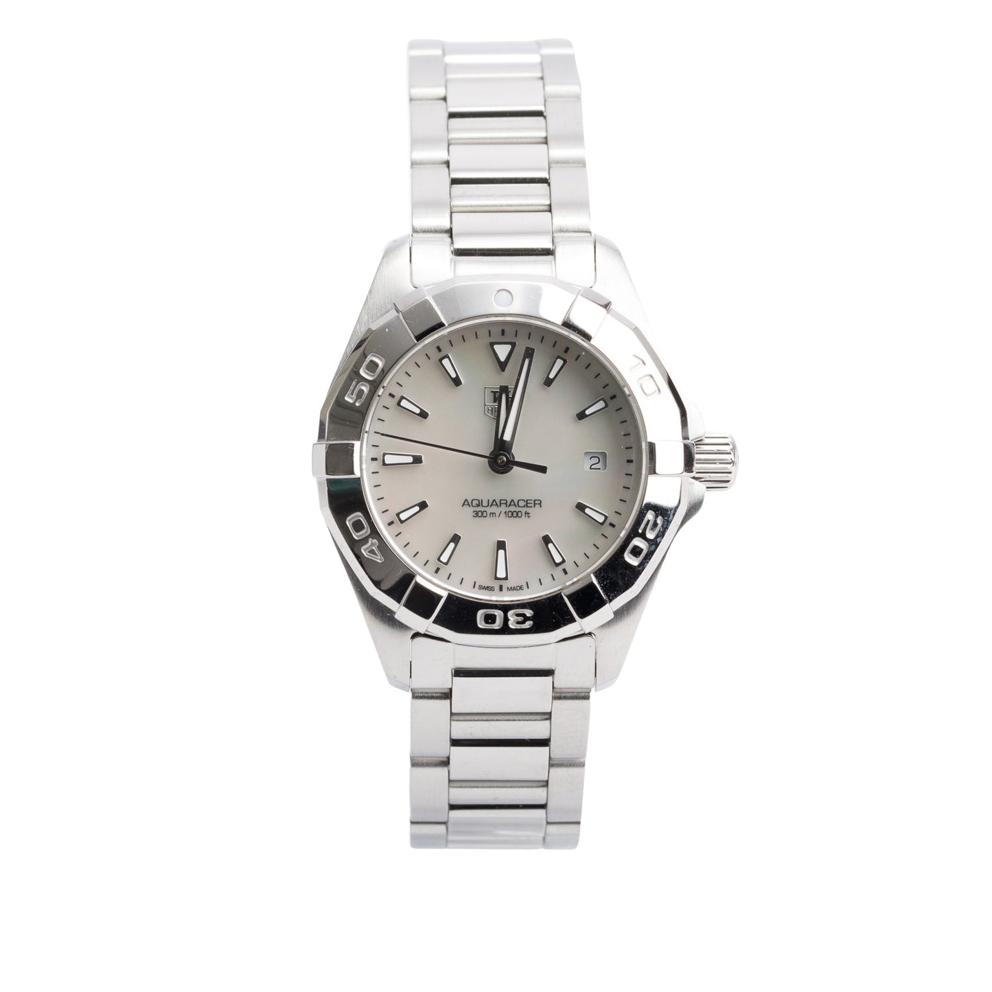 Tag Heuer Stainless Steel Aquaracer 27 MM Quartz Watch Mother of Pearl Dial WAY1412 w/ Box