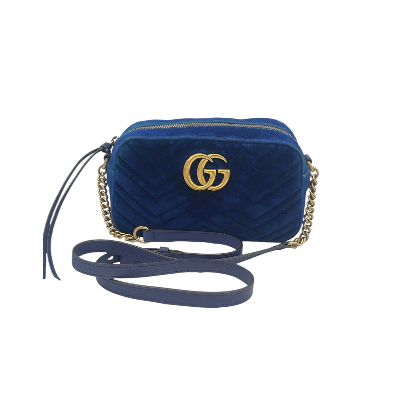 Gucci GG Marmont Crossbody Bag Blue Quilted Velvet