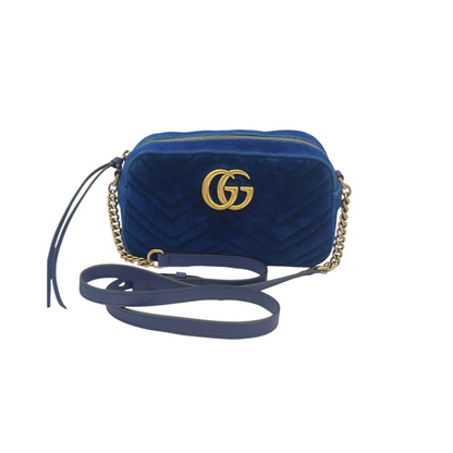 Gucci GG Marmont Crossbody Bag Blue Quilted Velvet