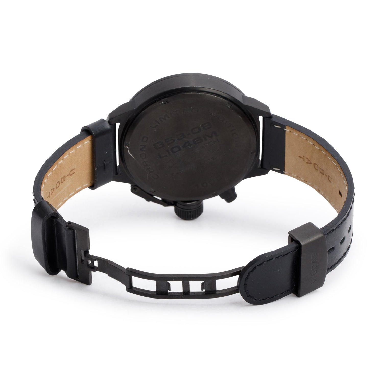 U-Boat Limited Edition Black PVD Stainless Steel Left Hook 53 MM Chronograph Quartz Watch Black Dial B53-08 w/ Box