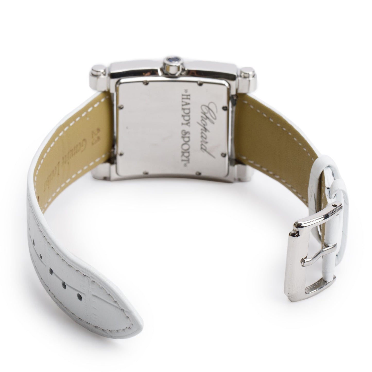 Chopard Stainless Steel Diamond Bezel Happy Sport Square 35 MM Quartz Watch Diamond Mother of Pearl Dial