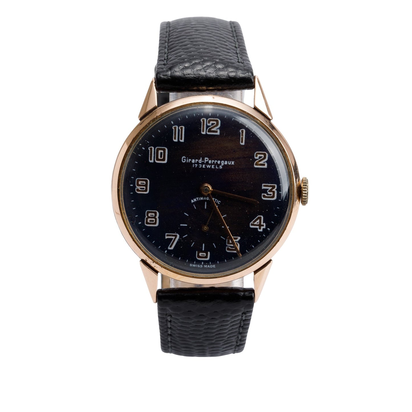 Girard Perregaux Vintage 18k Rose Gold 37 MM Manual Watch Black Dial