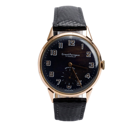 Girard Perregaux Vintage 18k Rose Gold 37 MM Manual Watch Black Dial