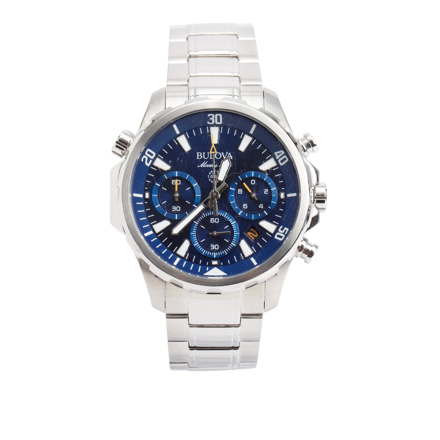 Bulova Stainless Steel Marine Star 44 MM Chronograph Quartz Watch Blue Dial