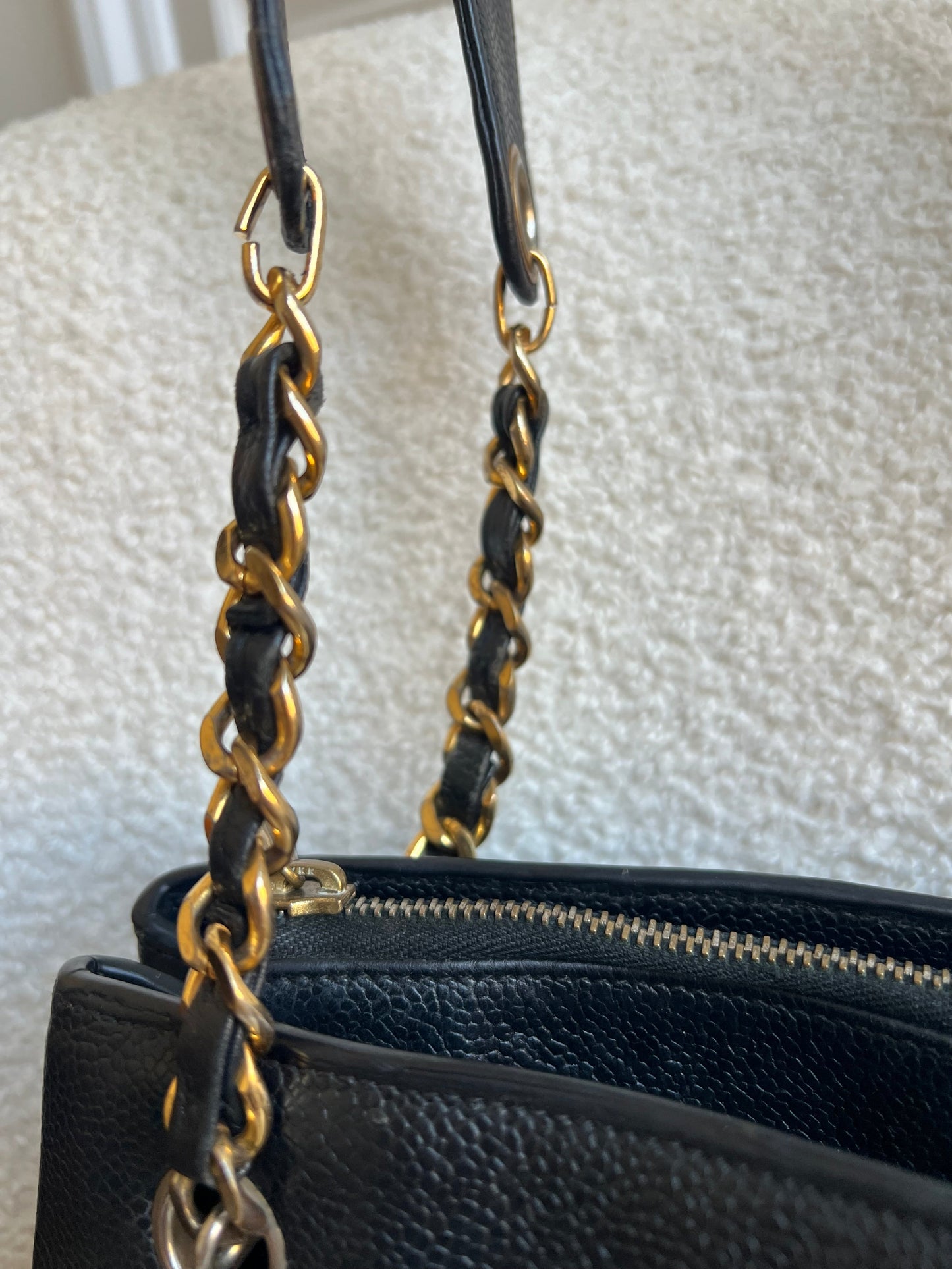 Chanel Vintage Black Caviar Chain Tote with Gold Hardware