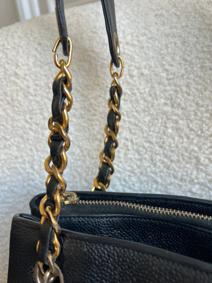Chanel Vintage Black Caviar Chain Tote with Gold Hardware