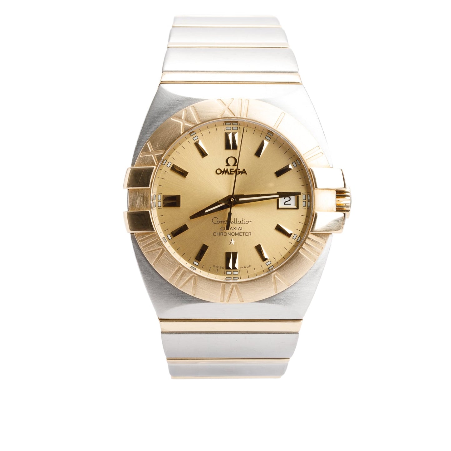 Omega Stainless Steel & 18k Yellow Gold Constellation 38 MM Co-Axial Chronometer Automatic Watch Gold Dial