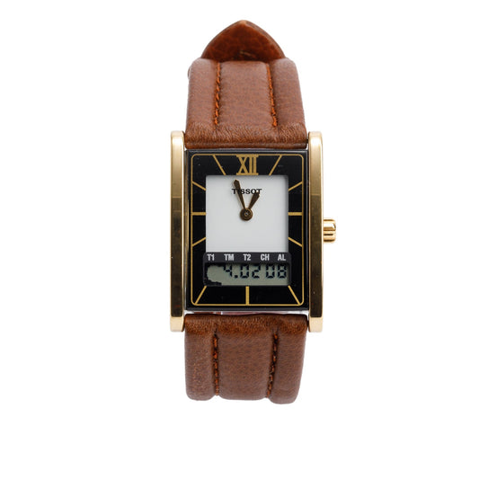 Tissot Vintage Gold-Plated Stainless Steel D377 Two-Timer Analogue Digital Watch w/ Case