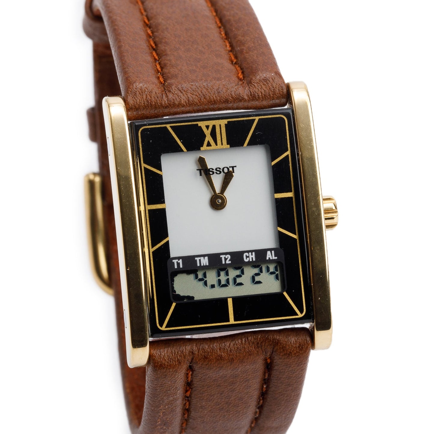 Tissot Vintage Gold-Plated Stainless Steel D377 Two-Timer Analogue Digital Watch w/ Case