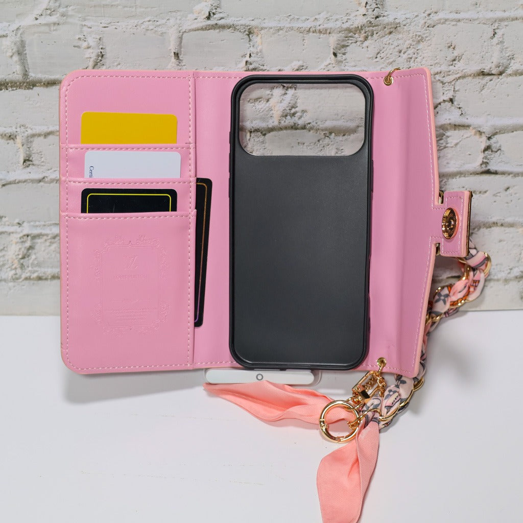 Pink Monogram Crossbody Wallet iPhone Case