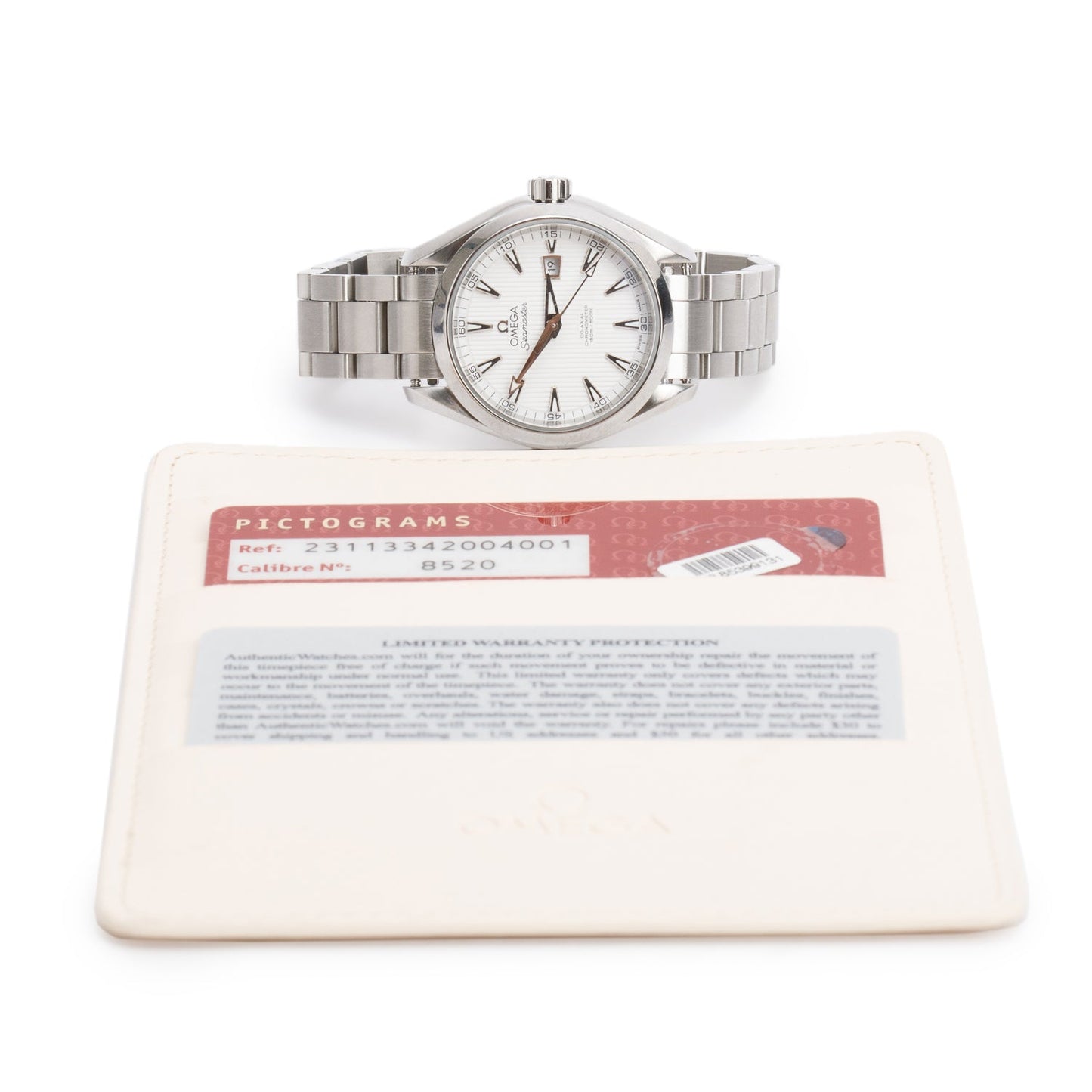 Omega Stainless Steel Seamaster Aqua Terra 34 MM 150M Co-Axial Chronometer Automatic Watch White Dial w/ Papers