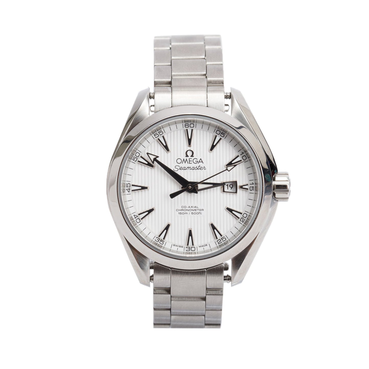 Omega Stainless Steel Seamaster Aqua Terra 34 MM 150M Co-Axial Chronometer Automatic Watch White Dial w/ Papers