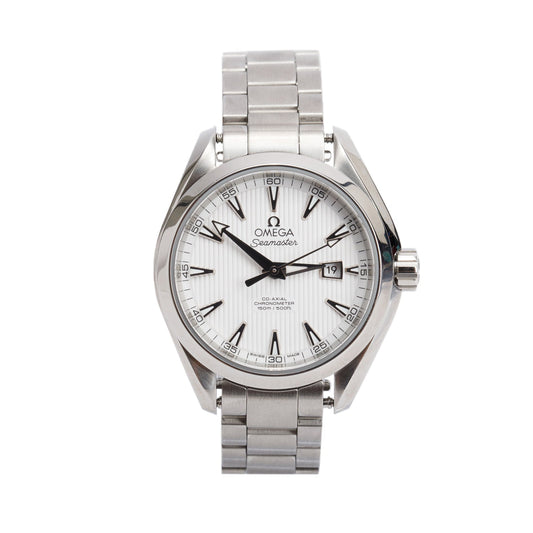 Omega Stainless Steel Seamaster Aqua Terra 34 MM 150M Co-Axial Chronometer Automatic Watch White Dial w/ Papers
