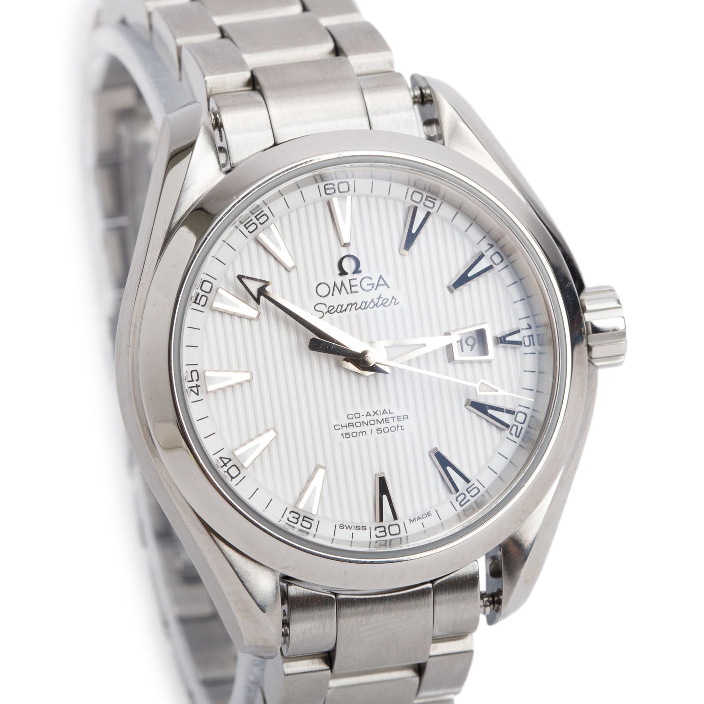 Omega Stainless Steel Seamaster Aqua Terra 34 MM 150M Co-Axial Chronometer Automatic Watch White Dial w/ Papers