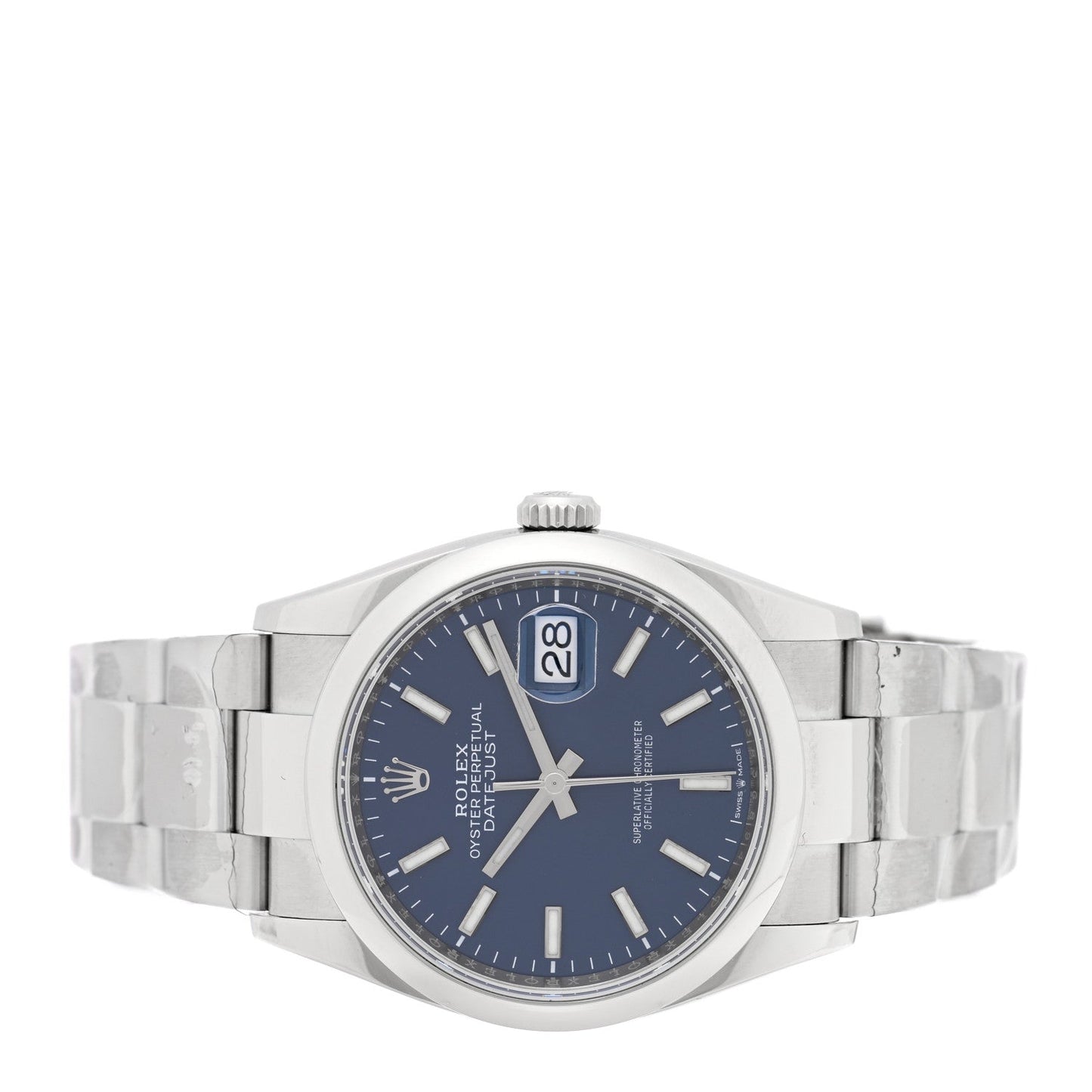 Stainless Steel 36mm Oyster Perpetual Datejust Watch Bright Blue 126200