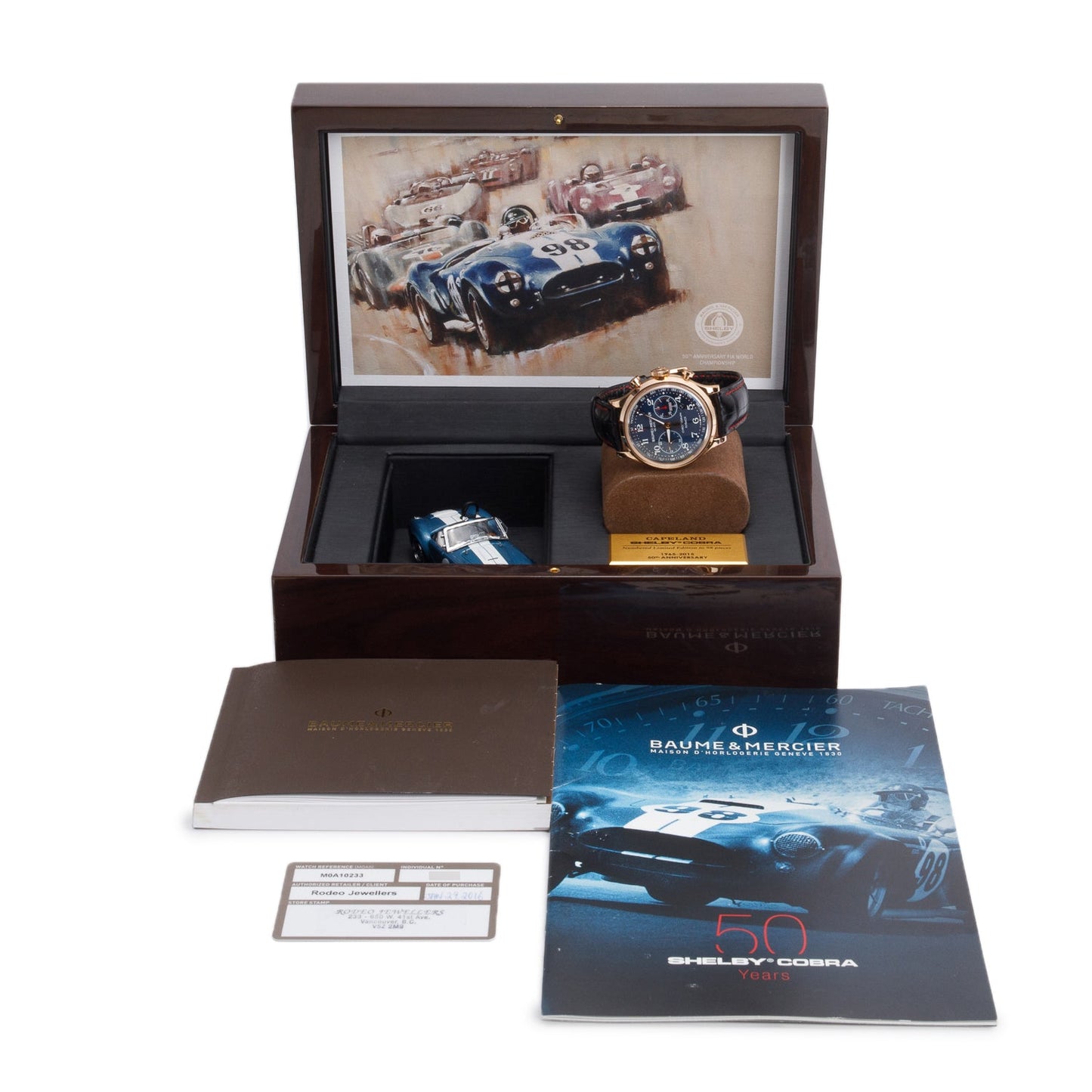 Baume & Mercier 18k Rose Gold Limited Edition Shelby Cobra Capeland 44 MM Automatic Chronograph Watch Blue Dial MOA10233 w/ Box & Papers