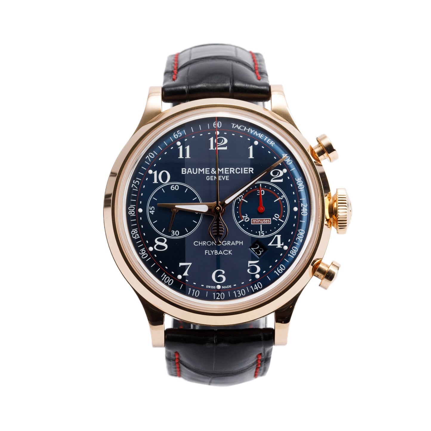 Baume & Mercier 18k Rose Gold Limited Edition Shelby Cobra Capeland 44 MM Automatic Chronograph Watch Blue Dial MOA10233 w/ Box & Papers