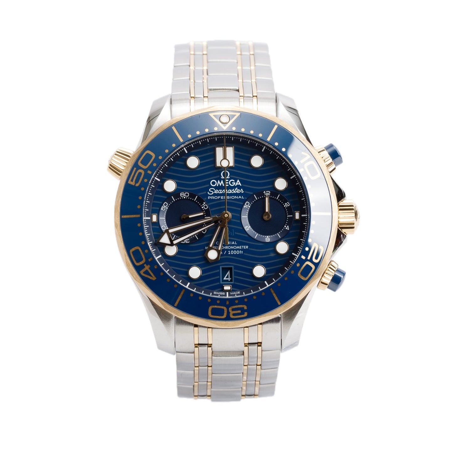 Omega 2022 Stainless Steel & 18k Yellow Gold Seamaster Diver 300M Co-Axial Master Chronometer 44 MM Automatic Chronograph Watch Blue Dial w/ Box & Papers