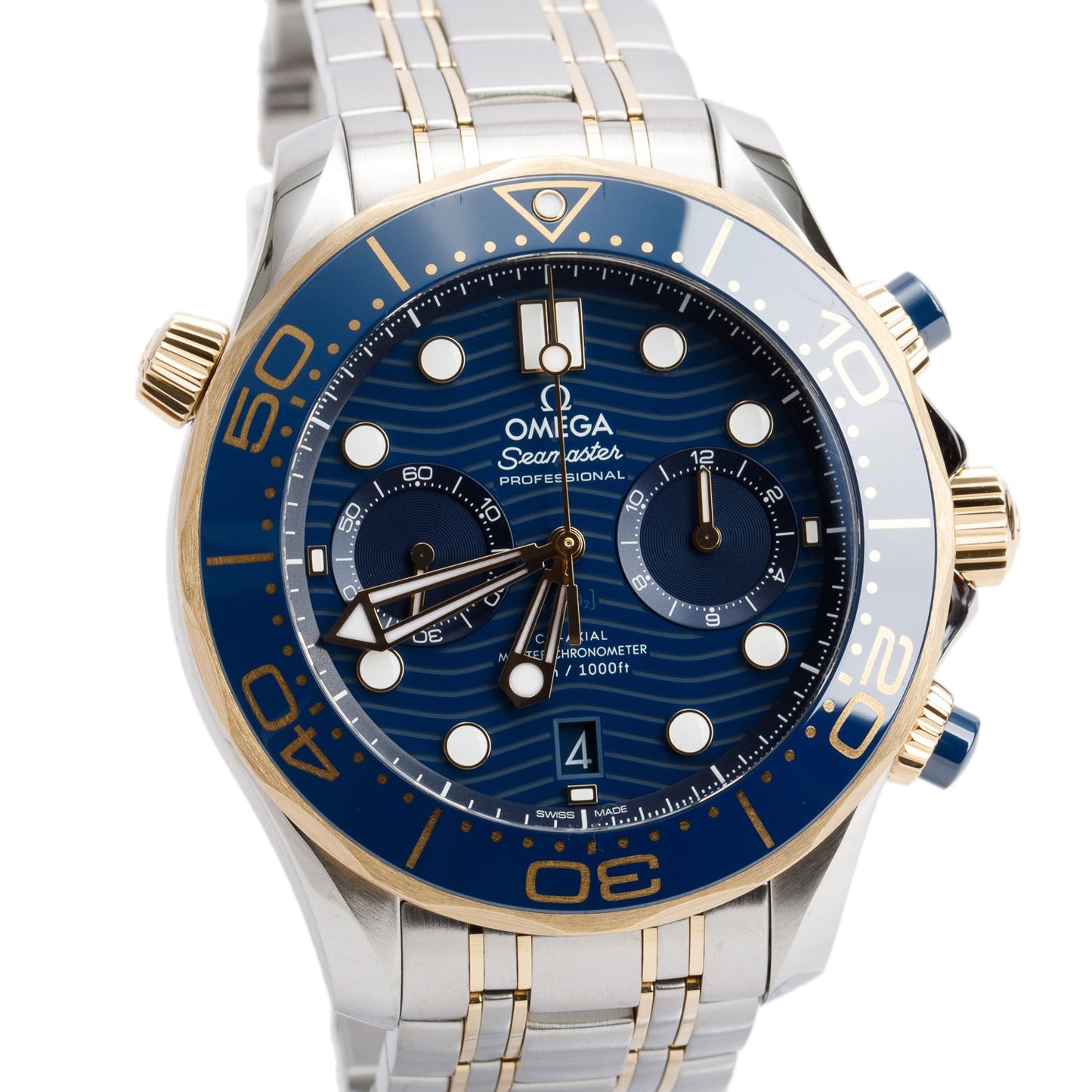 Omega 2022 Stainless Steel & 18k Yellow Gold Seamaster Diver 300M Co-Axial Master Chronometer 44 MM Automatic Chronograph Watch Blue Dial w/ Box & Papers