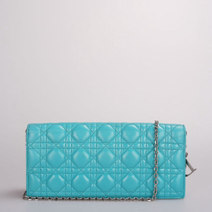 Dior Aqua Green Cannage Leather Lady Dior Chain Clutch Bag