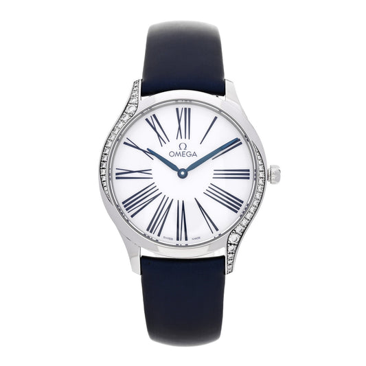 Stainless Steel Satin Diamond Bezel 36mm De Ville Tresor Quartz Watch White 428.17.36.60.04.001