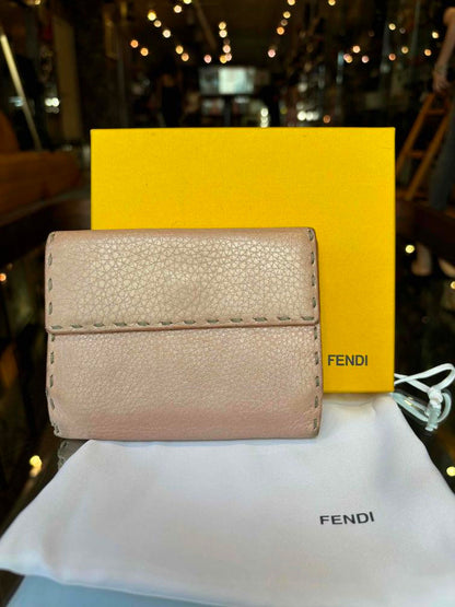 Fendi Light Pink Leather Selleria Stitch Compact Wallet