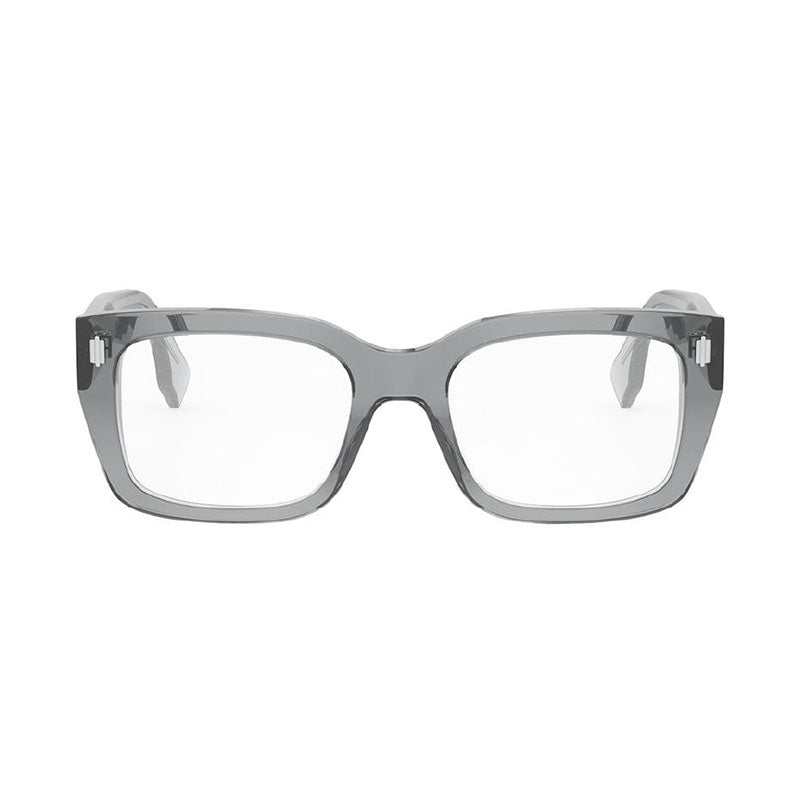 Fendi Eyeglasses Square Full Rim, Shiny Transparent Grey Frame and Clear Demo Lenses Lens FE50094I020