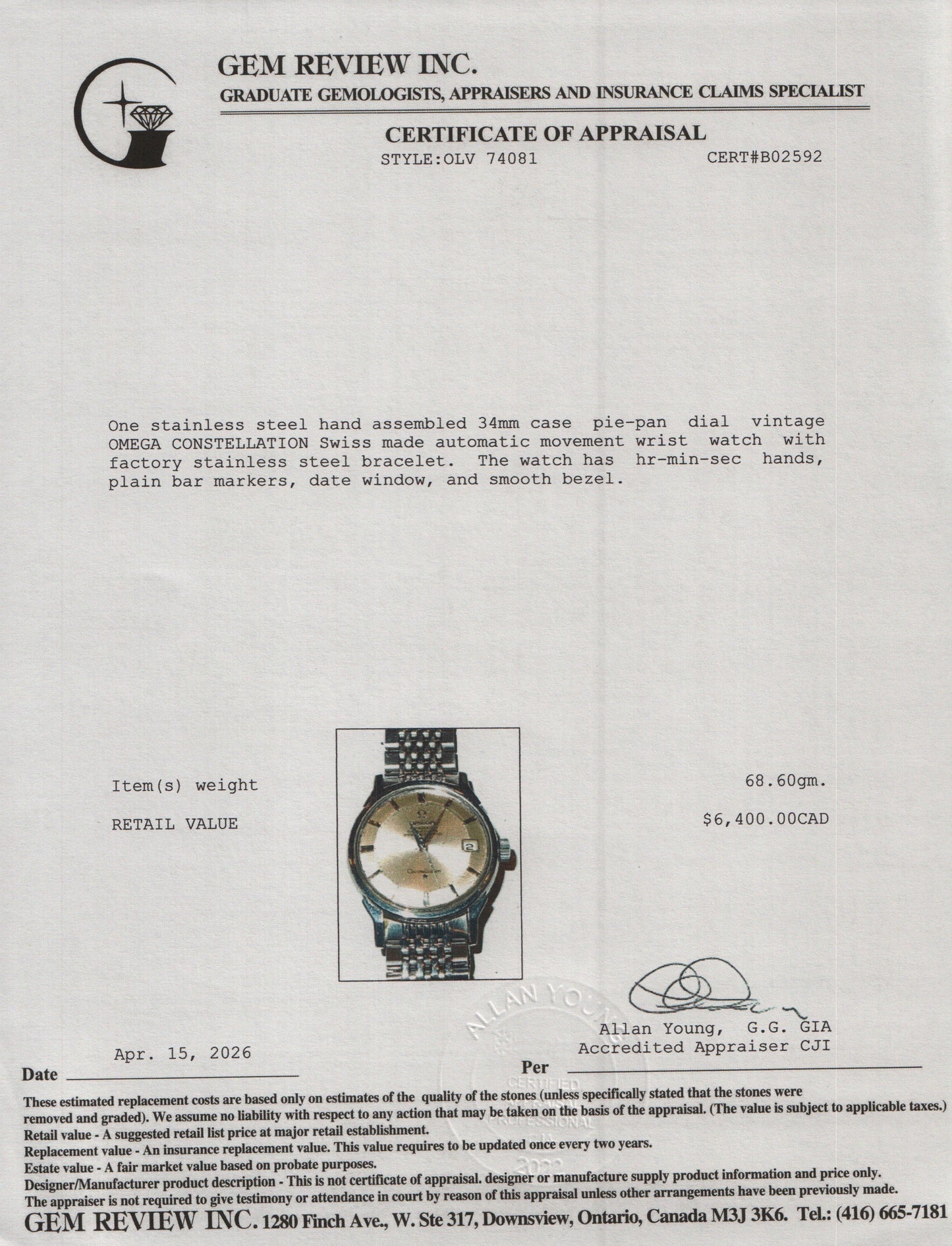 Omega Vintage Stainless Steel Constellation 34 MM Automatic Watch Pie-Pan Dial