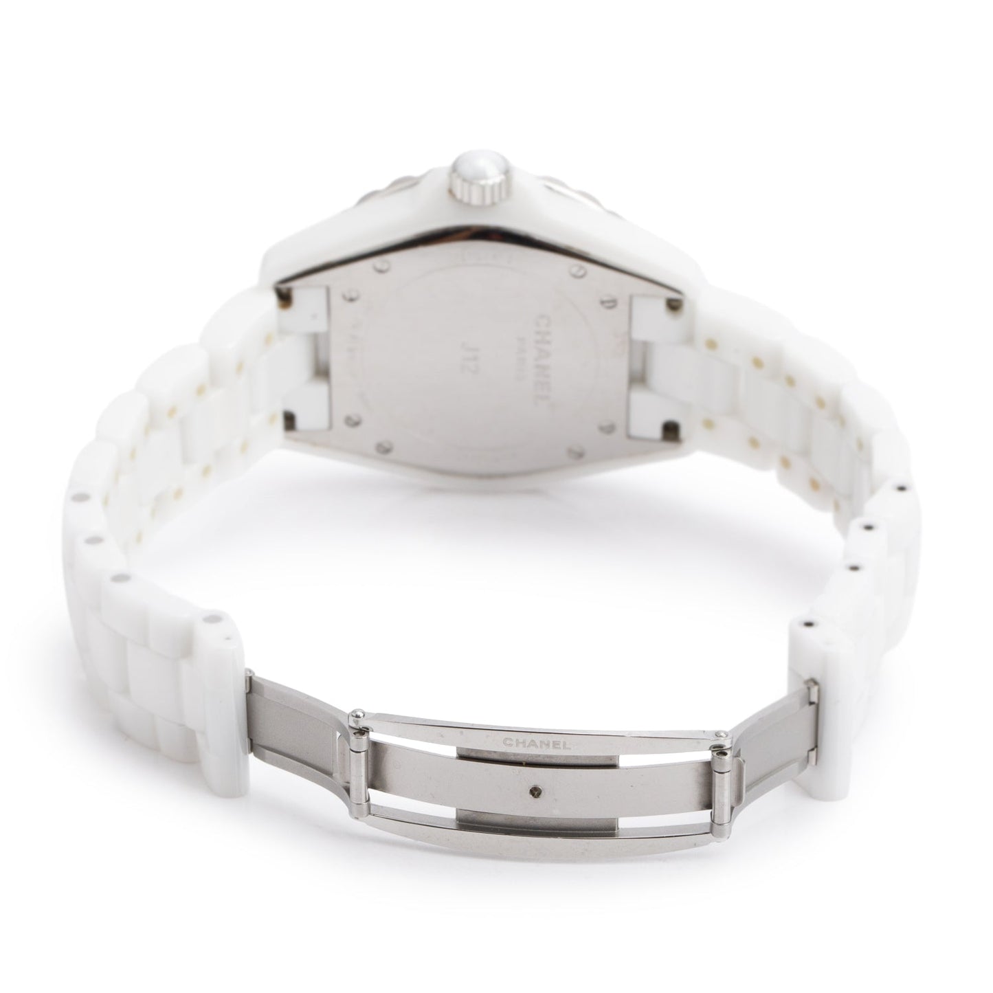 Chanel Stainless Steel & White Ceramic Diamond Bezel J12 42 MM Automatic Watch White Diamond Dial