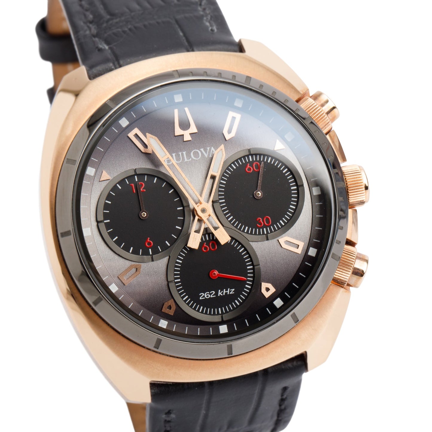 Bulova Rose Gold Plated Stainless Steel Curv Collection 43 MM Chronograph Quartz Watch 98A156