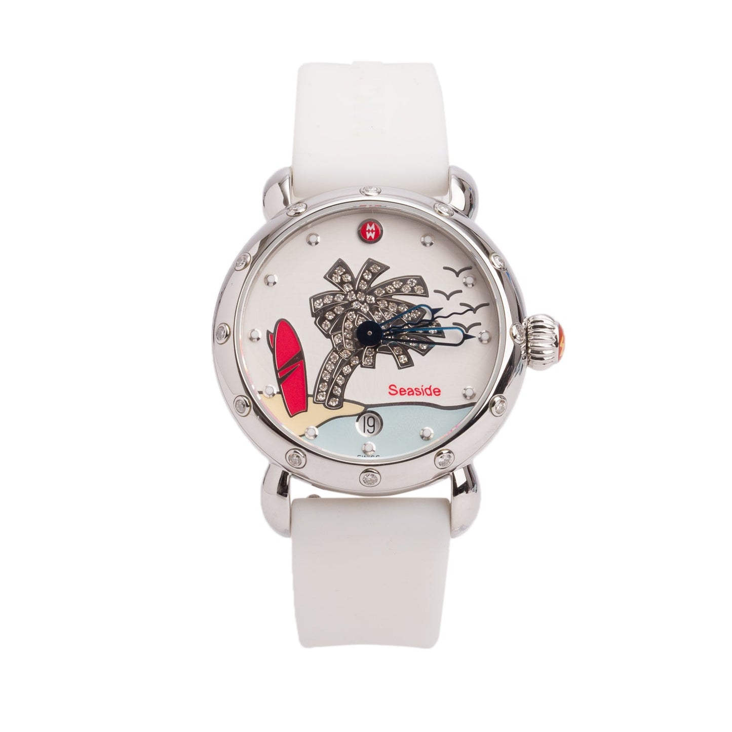 Michele Limited Edition Stainless Steel Diamond Bezel Seaside Palm Tree 36 MM Quartz Watch Diamond Dial w/ Box & Papers