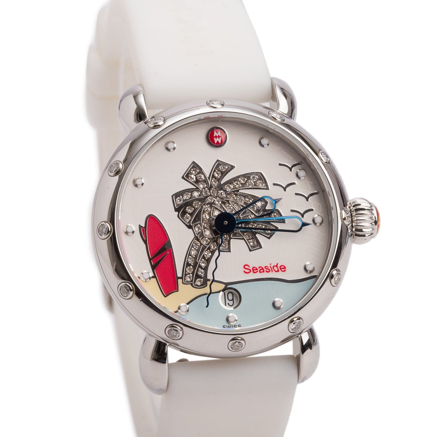 Michele Limited Edition Stainless Steel Diamond Bezel Seaside Palm Tree 36 MM Quartz Watch Diamond Dial w/ Box & Papers