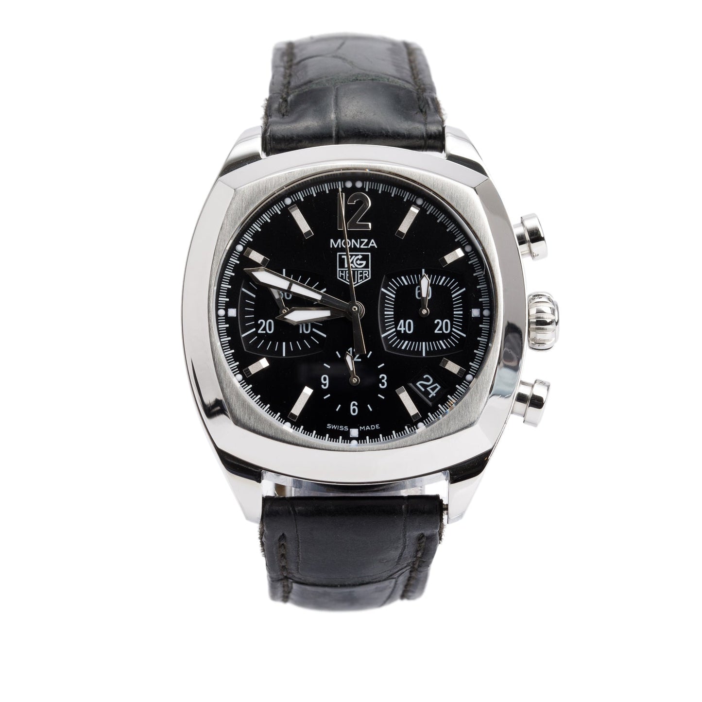 Tag Heuer Stainless Steel Monza 38 MM Chronograph Automatic Watch Black Dial CR2113-0