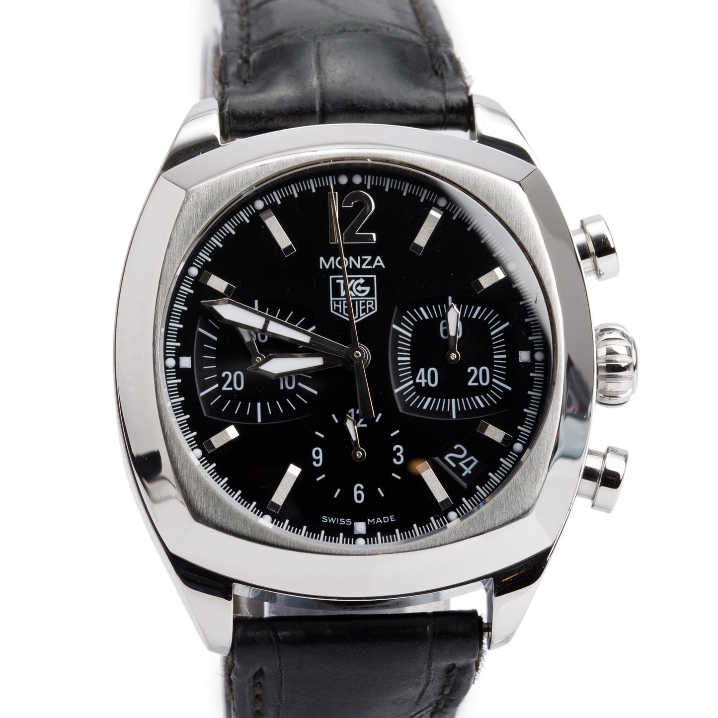 Tag Heuer Stainless Steel Monza 38 MM Chronograph Automatic Watch Black Dial CR2113-0