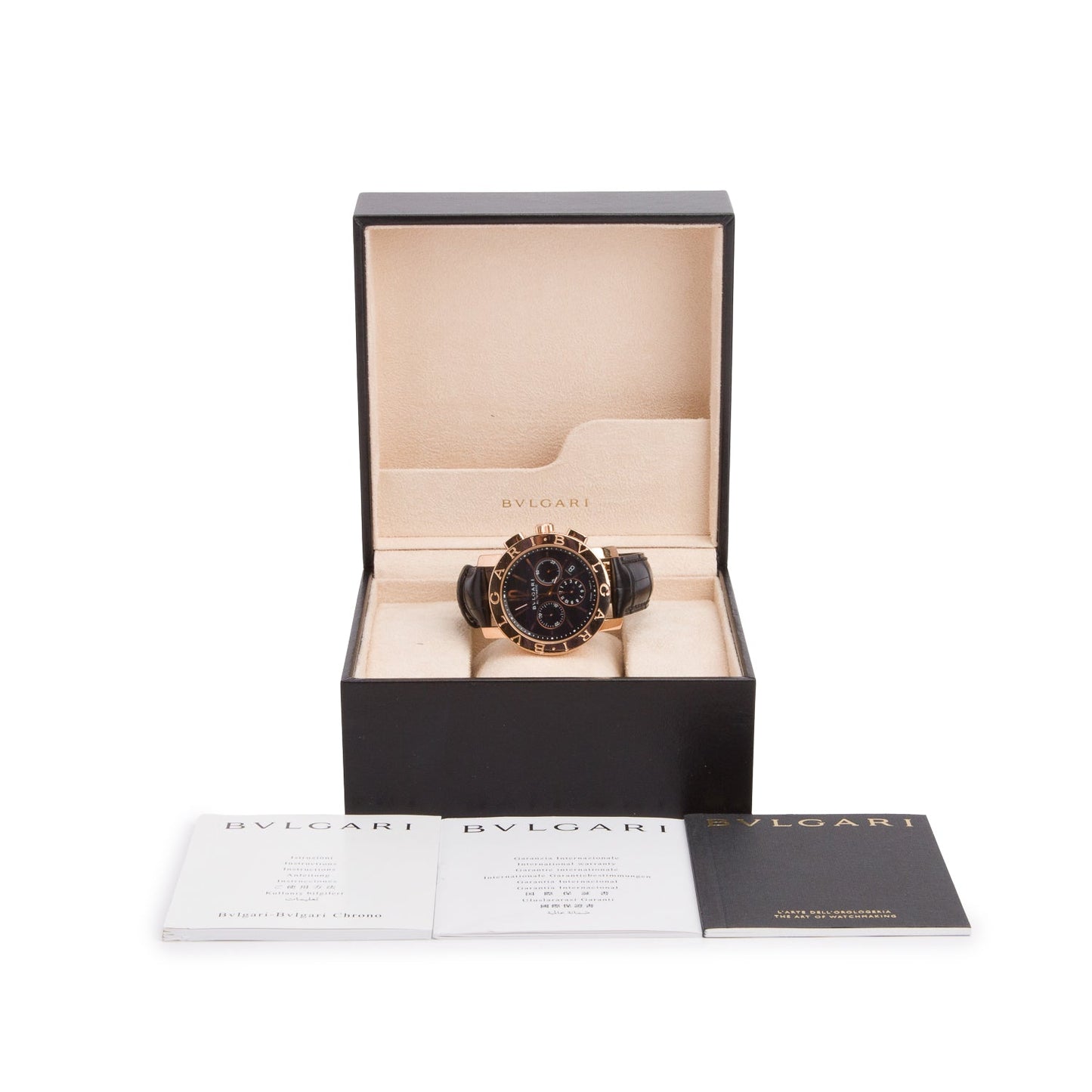 BVLGARI Limited Edition 18k Rose Gold Bvlgari 42 MM Chronograph Automatic Watch Black Dial BBP42GLCH w/ Box & Papers