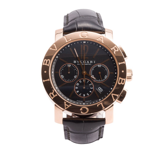 BVLGARI Limited Edition 18k Rose Gold Bvlgari 42 MM Chronograph Automatic Watch Black Dial BBP42GLCH w/ Box & Papers