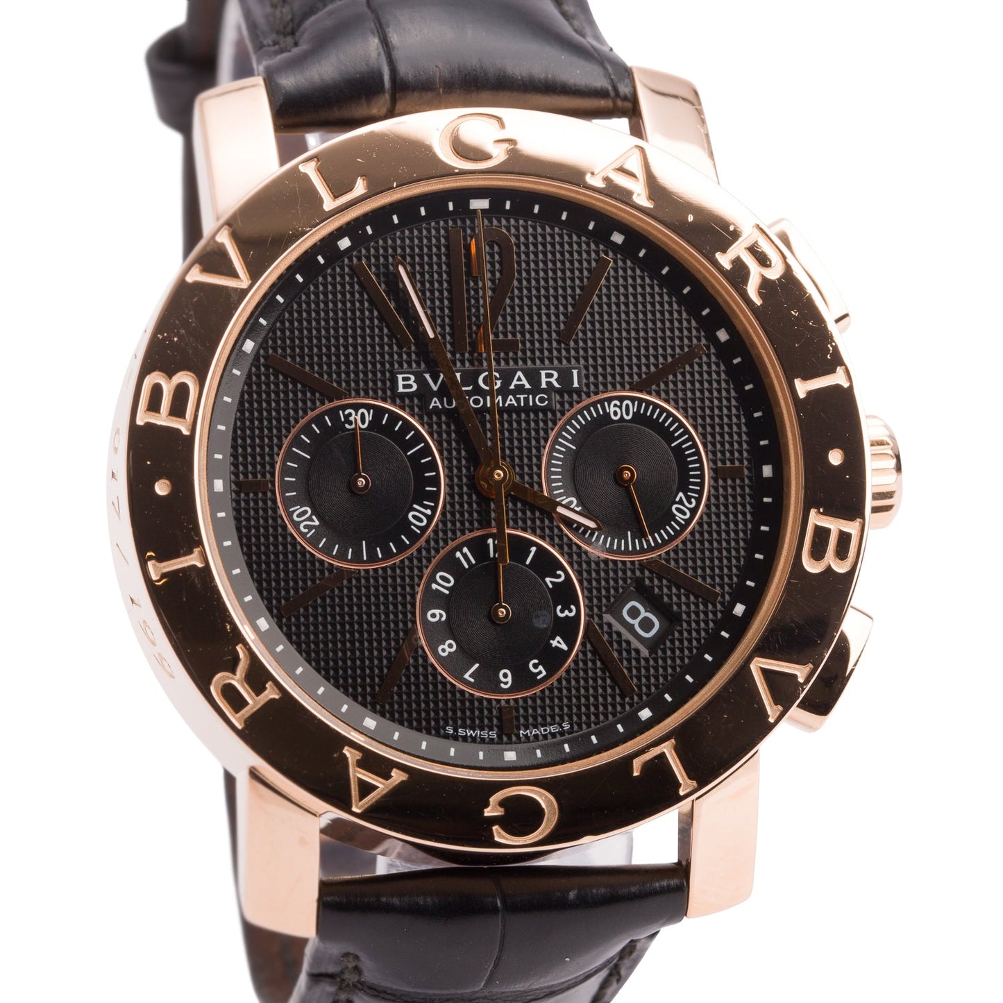 BVLGARI Limited Edition 18k Rose Gold Bvlgari 42 MM Chronograph Automatic Watch Black Dial BBP42GLCH w/ Box & Papers
