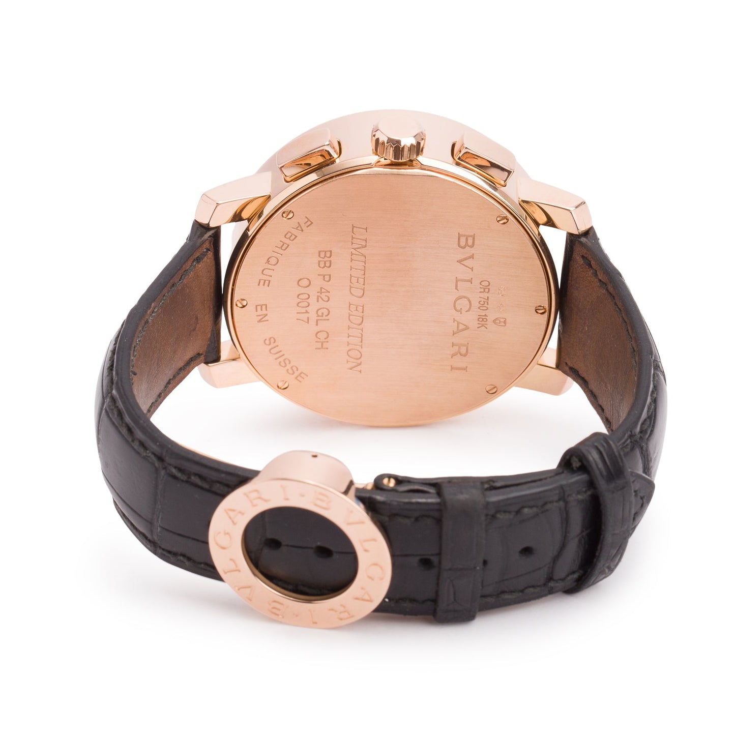BVLGARI Limited Edition 18k Rose Gold Bvlgari 42 MM Chronograph Automatic Watch Black Dial BBP42GLCH w/ Box & Papers
