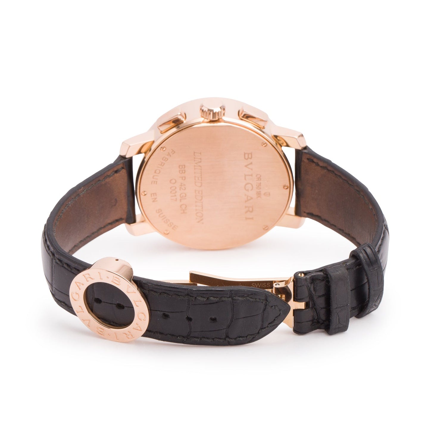 BVLGARI Limited Edition 18k Rose Gold Bvlgari 42 MM Chronograph Automatic Watch Black Dial BBP42GLCH w/ Box & Papers