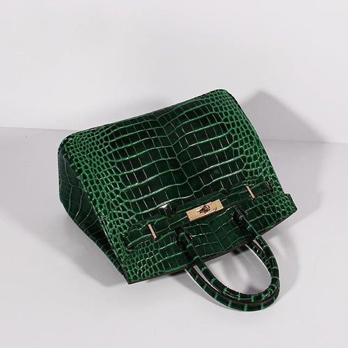Luxury Hermes Birkin 30Cm Crocodile Leather Bag With Strap Green Gold