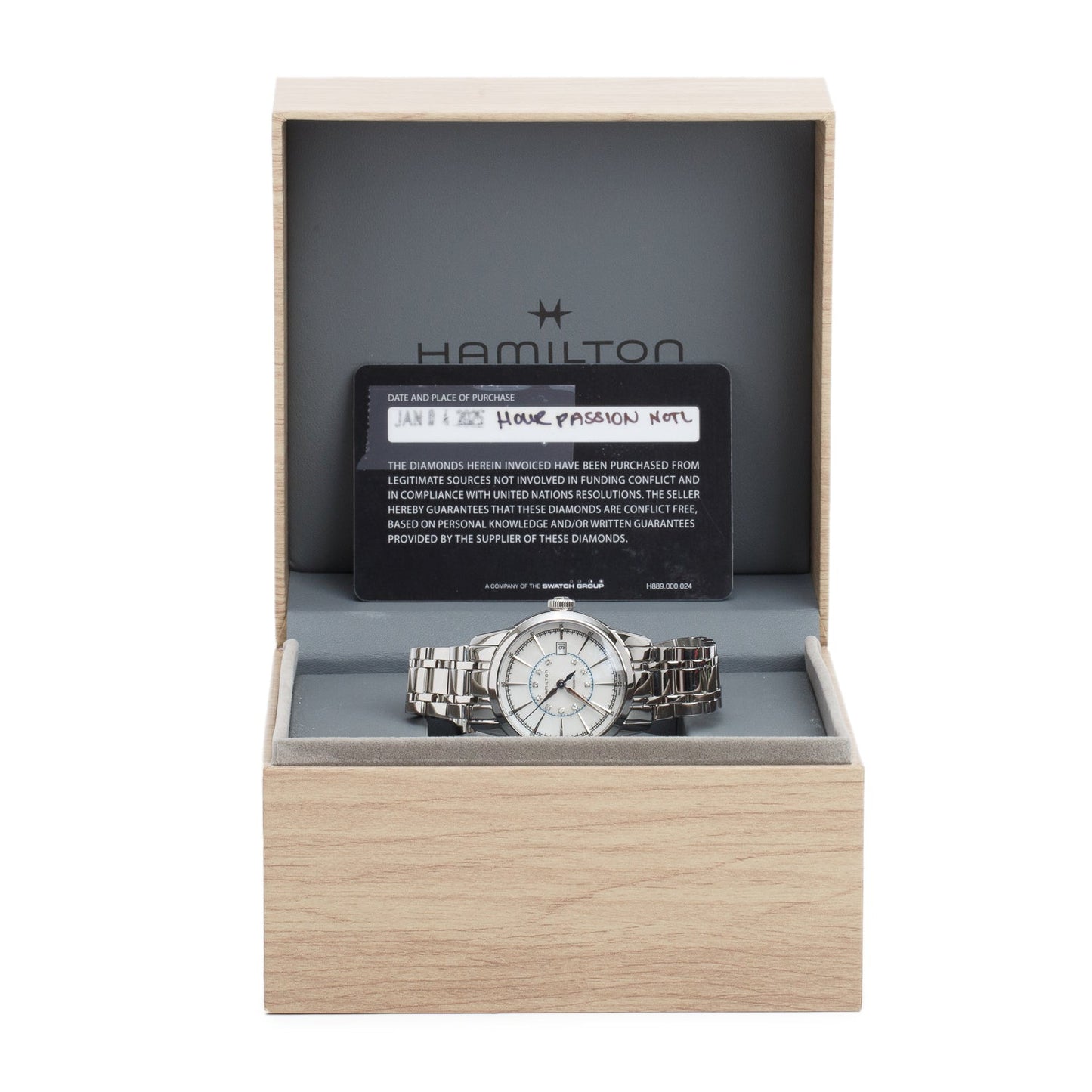 Hamilton 2025 Stainless Steel Classic Railroad 32MM Automatic Watch Diamond Mother of Pearl Dial w/ Box & Papers