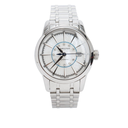 Hamilton 2025 Stainless Steel Classic Railroad 32MM Automatic Watch Diamond Mother of Pearl Dial w/ Box & Papers