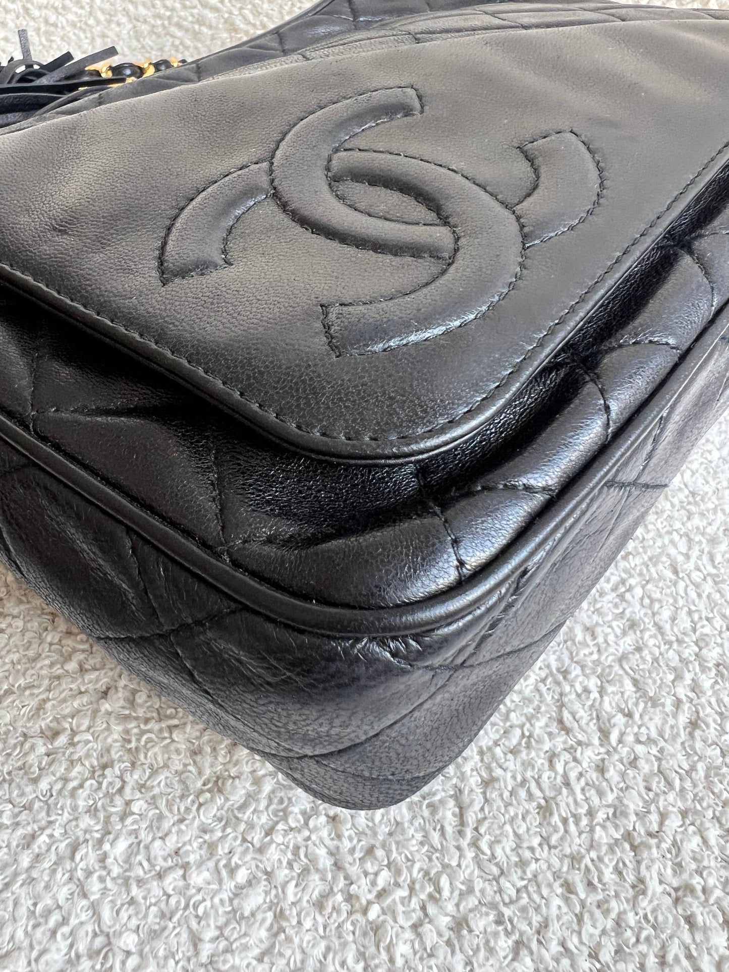 Chanel Vintage Black Lambskin Camera Bag with 24k Gold Hardware