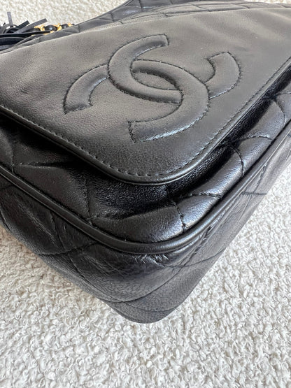 Chanel Vintage Black Lambskin Camera Bag with 24k Gold Hardware
