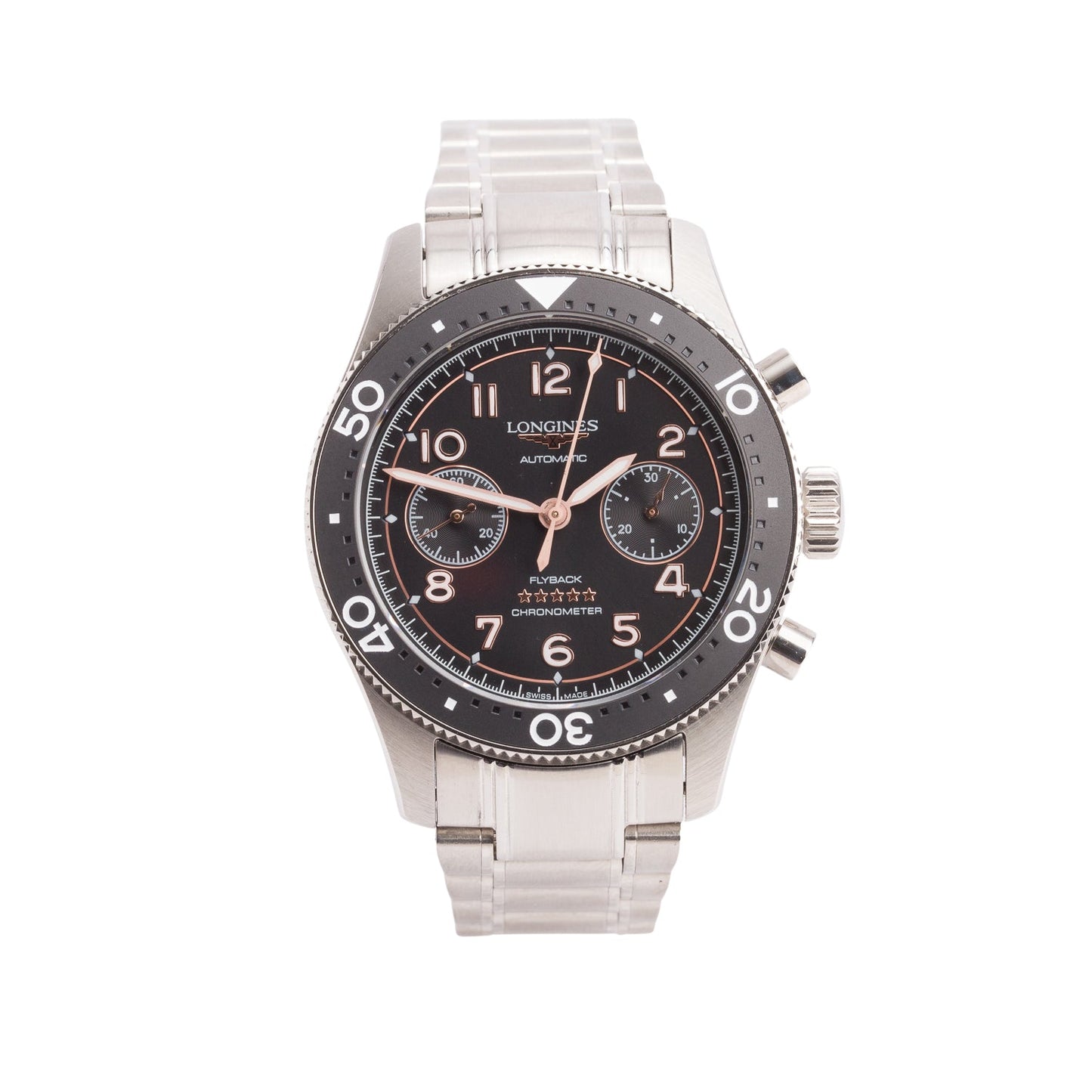 Longines Stainless Steel Spirit Flyback 42 MM Chronograph Automatic Watch Sunray Black Dial w /Box & Papers