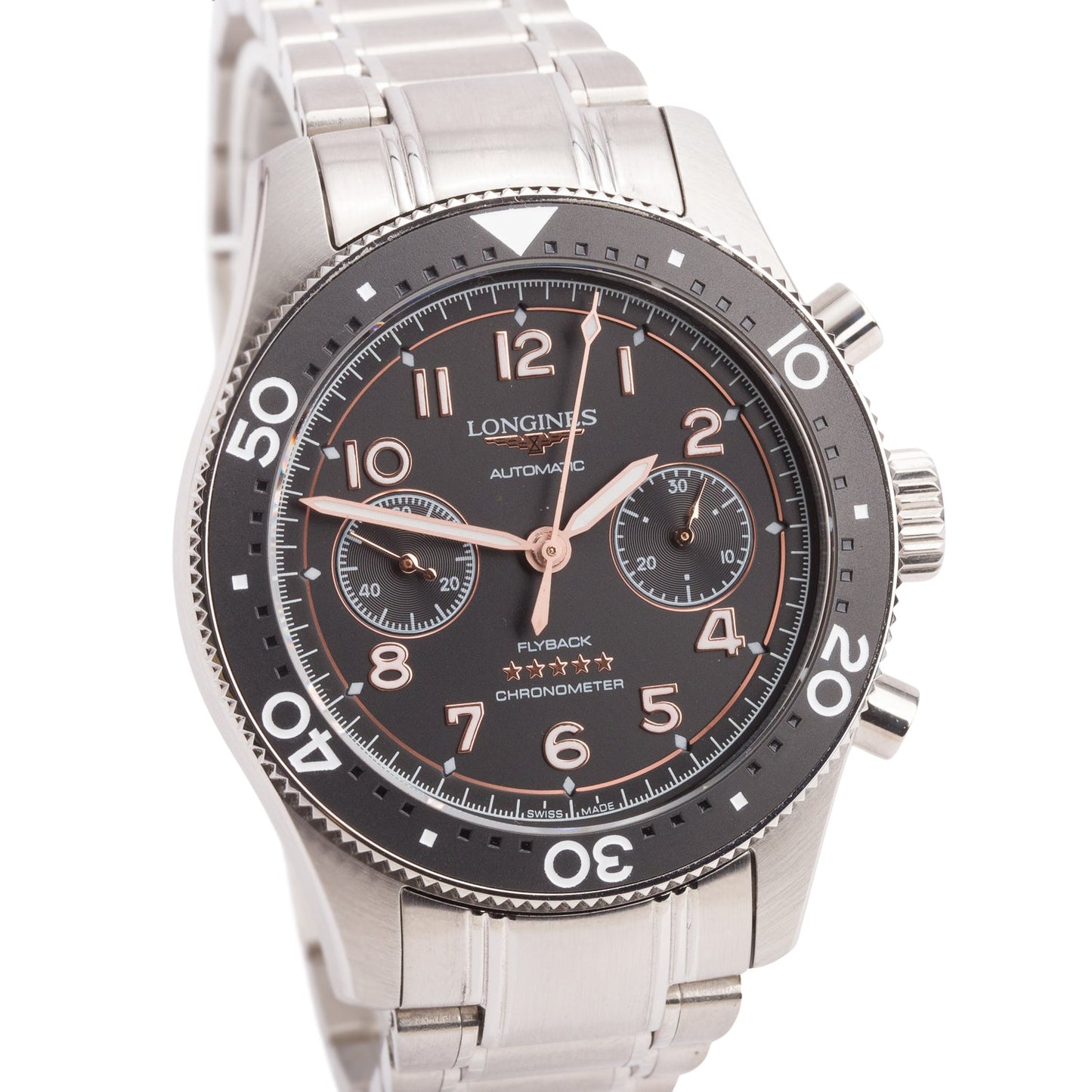 Longines Stainless Steel Spirit Flyback 42 MM Chronograph Automatic Watch Sunray Black Dial w /Box & Papers