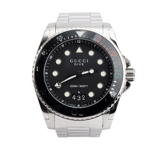 Gucci Stainless Steel Dive XL 45 MM Quartz Watch Black Dial YA136208