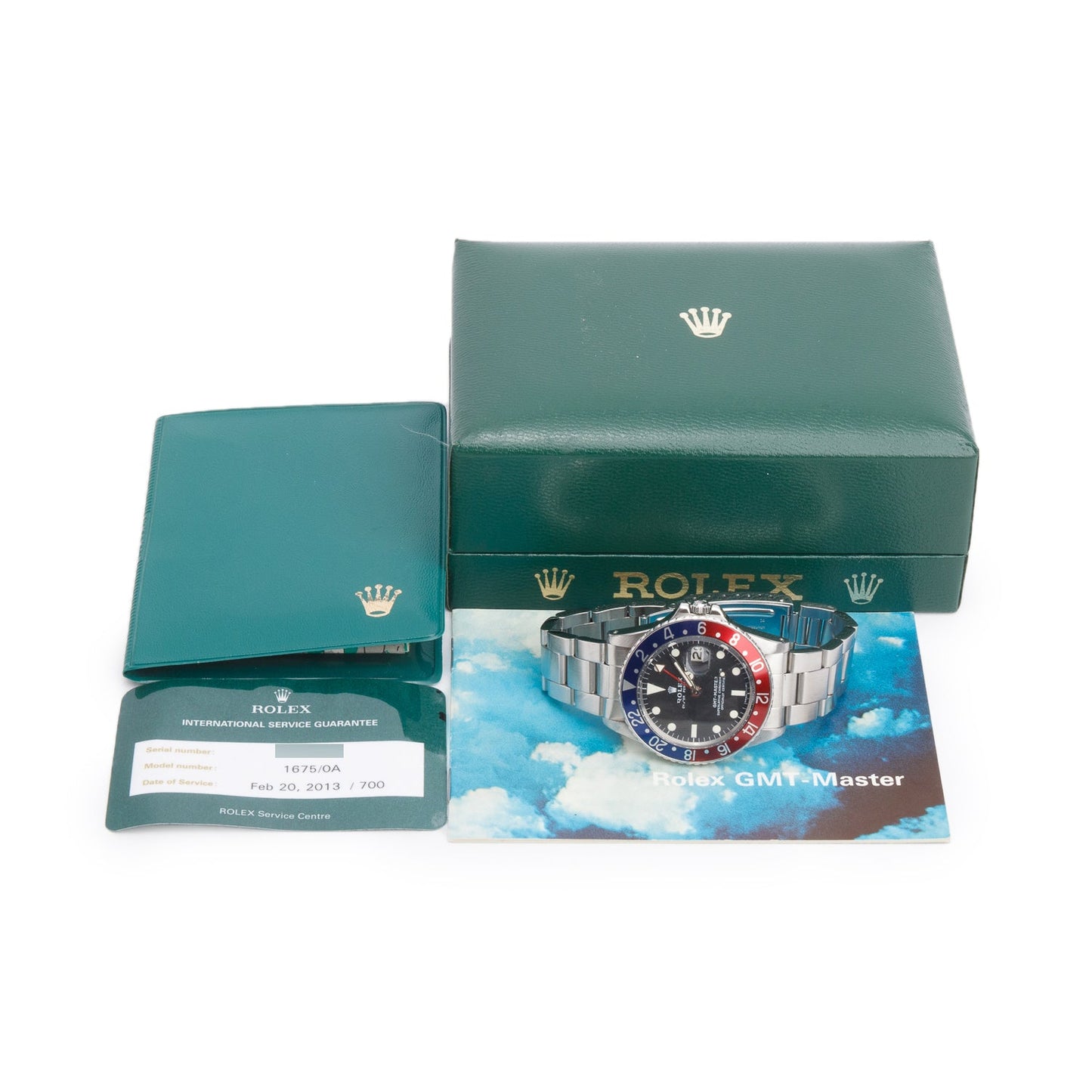 Rolex Vintage Stainless Steel GMT-Master Pepsi 40 MM Automatic Watch 1675/0A w/ Box & Papers